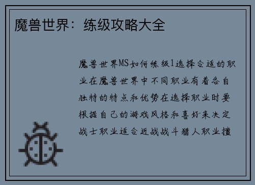 魔兽世界：练级攻略大全